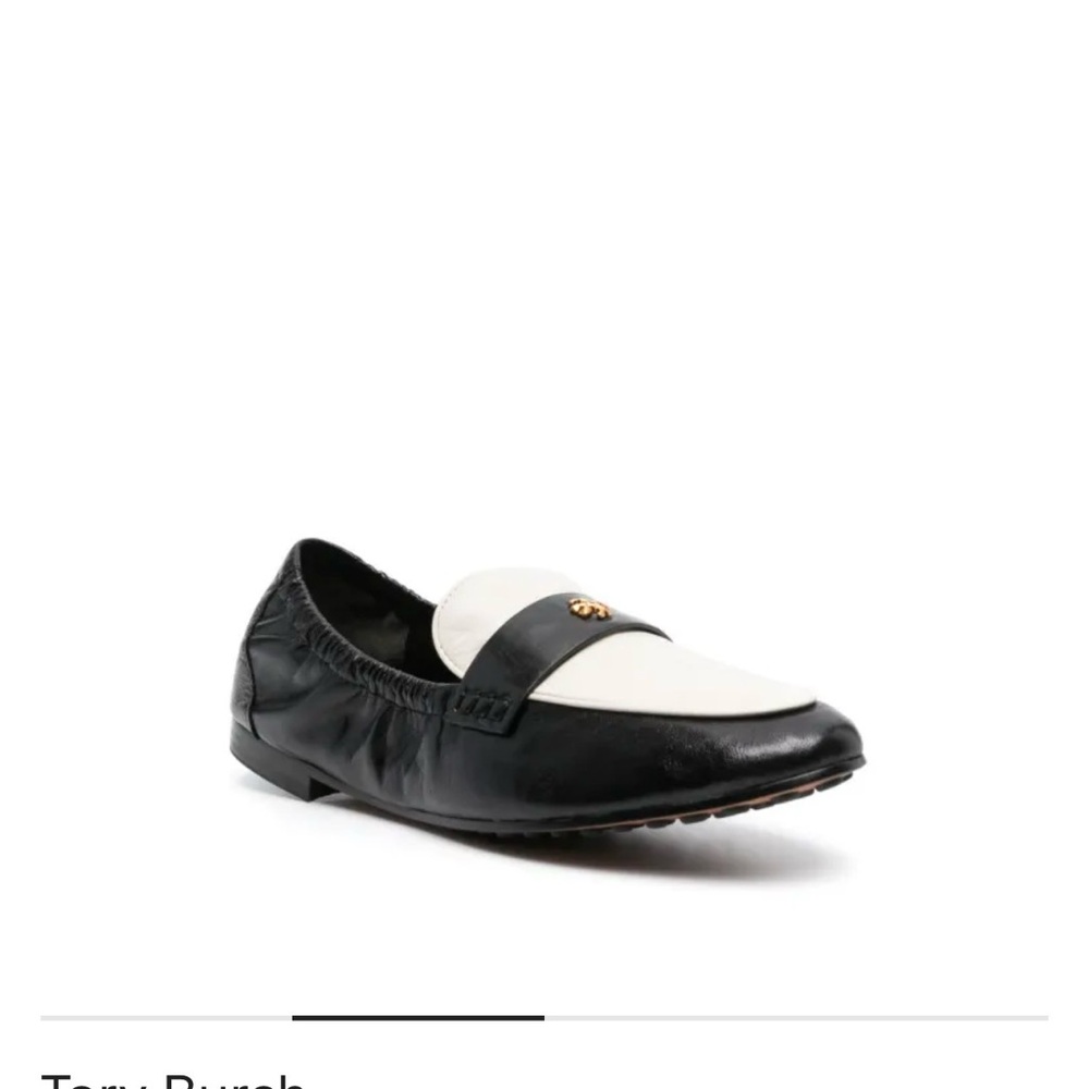 Tory Burch Black and Cream Leather ballet Loafers shoes size 10 - Picture 2 of 9